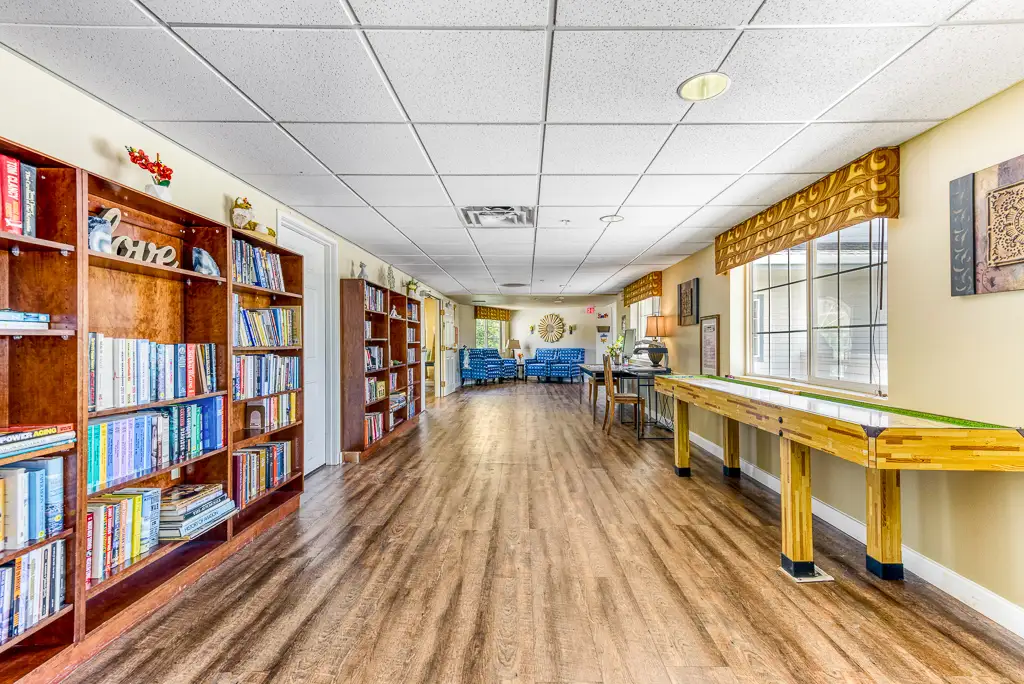 Hallway with Bookshelves and Shuffleboard Hallway with Bookshelves and Shuffleboard